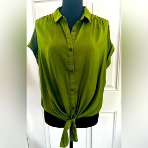 Rose + Olive Verdant Green Button Down Cropped Top, Large